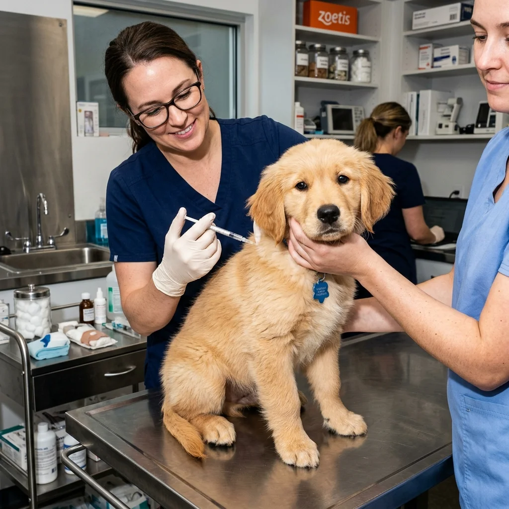 Filhote recebendo vacina no veterinário